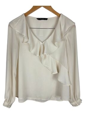 Zara Cream Ruffle V-Neck Blouse - Elegant Women’s Top